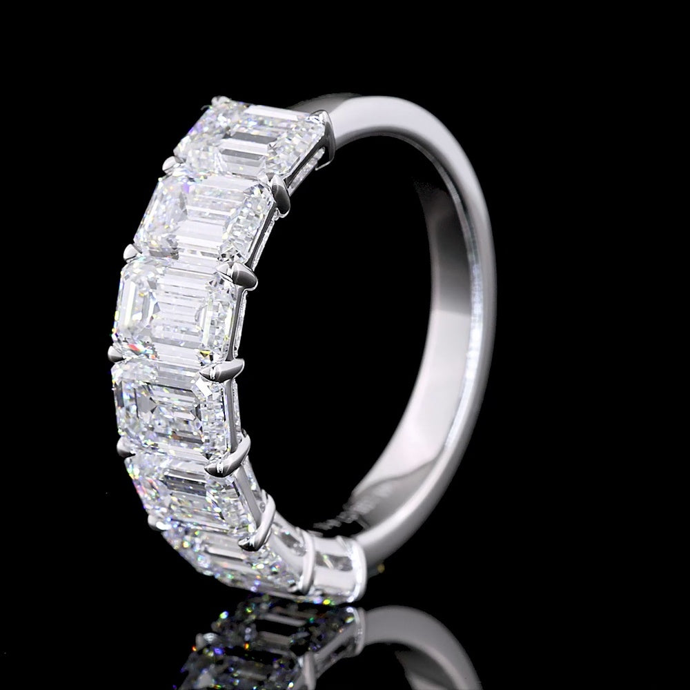 14K White Gold 7 Stone Eternity Band with 4.1 Carat Total Weight Emerald Cut Lab Diamonds E-F Color VS Clarity - Covaloro Fine Jewelry