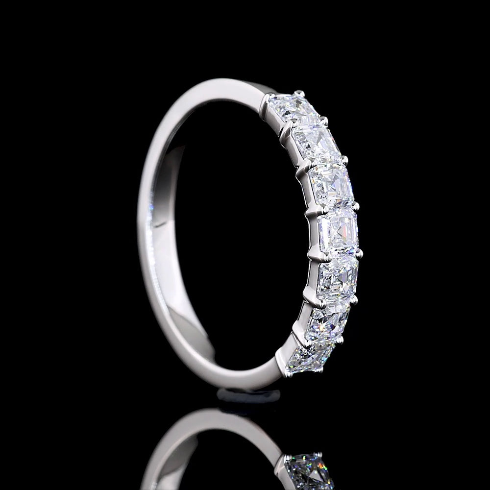 14K White Gold 7-Stone Eternity Band with Asscher Cut Lab Diamonds - 0.99 Carats Total Diamond Weight - Covaloro Fine Jewelry