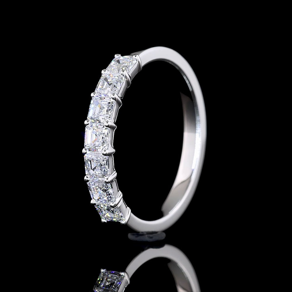 14K White Gold 7-Stone Eternity Band with Asscher Cut Lab Diamonds - 0.99 Carats Total Diamond Weight - Covaloro Fine Jewelry