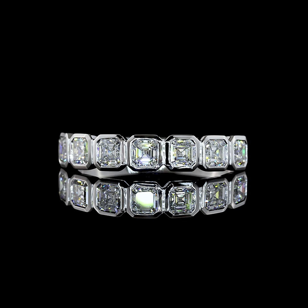 14K White Gold 7-Stone Eternity Band with Bezel-Set Asscher Cut Lab Diamonds - 0.98 Carat Total Weight - Covaloro Fine Jewelry
