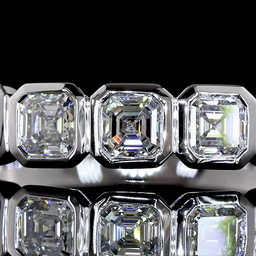 14K White Gold 7-Stone Eternity Band with Bezel-Set Asscher Cut Lab Diamonds - 0.98 Carat Total Weight - Covaloro Fine Jewelry