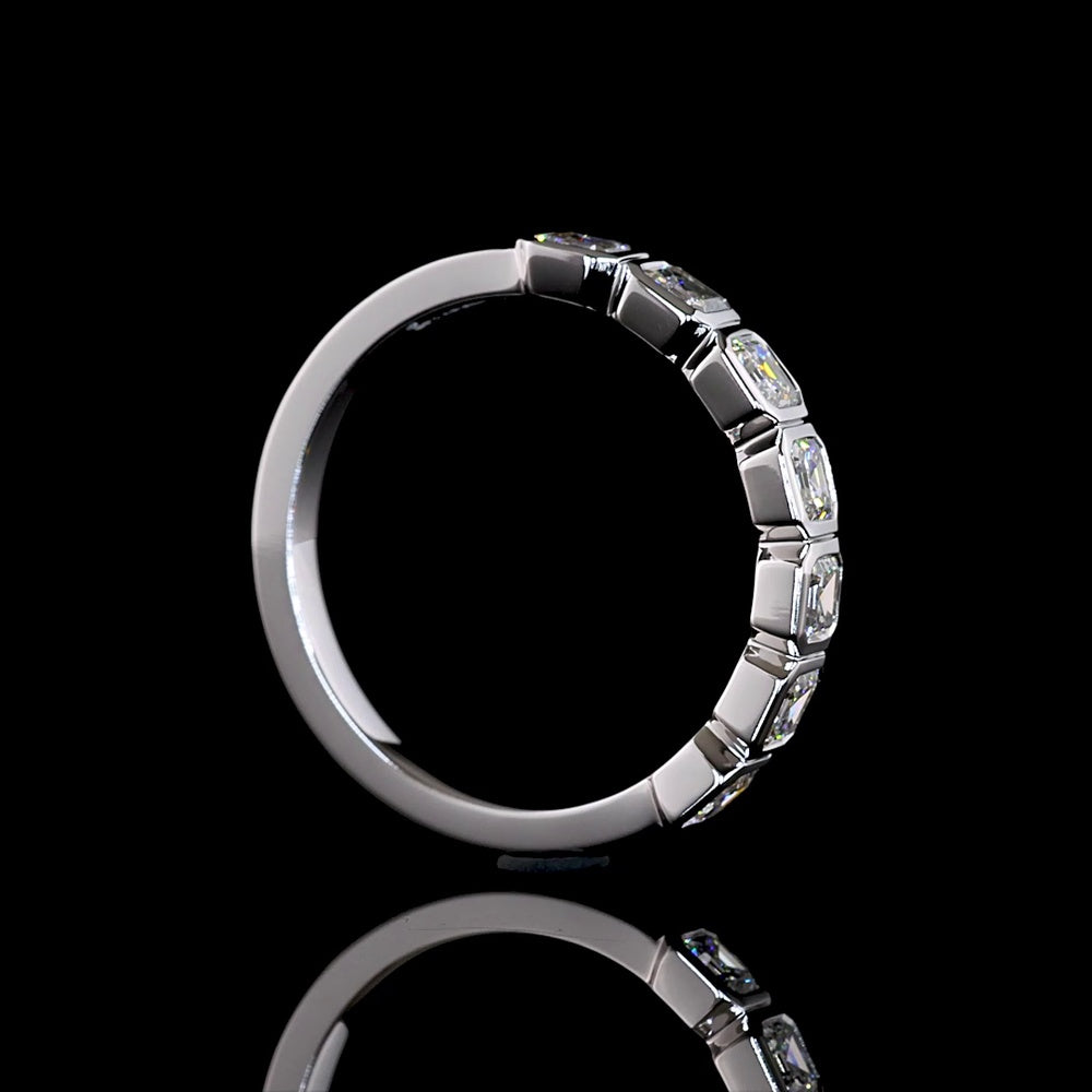 14K White Gold 7-Stone Eternity Band with Bezel-Set Asscher Cut Lab Diamonds - 0.98 Carat Total Weight - Covaloro Fine Jewelry