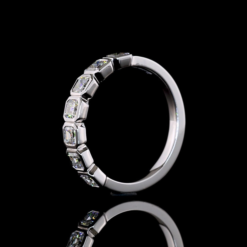 14K White Gold 7-Stone Eternity Band with Bezel-Set Asscher Cut Lab Diamonds - 0.98 Carat Total Weight - Covaloro Fine Jewelry