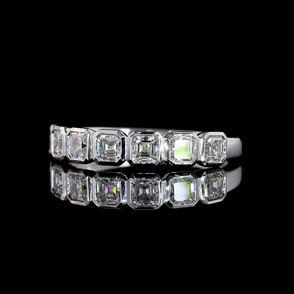 14K White Gold 7-Stone Eternity Band with Bezel Set Asscher Cut Lab Diamonds - 1.02 Carats Total Diamond Weight - Covaloro Fine Jewelry
