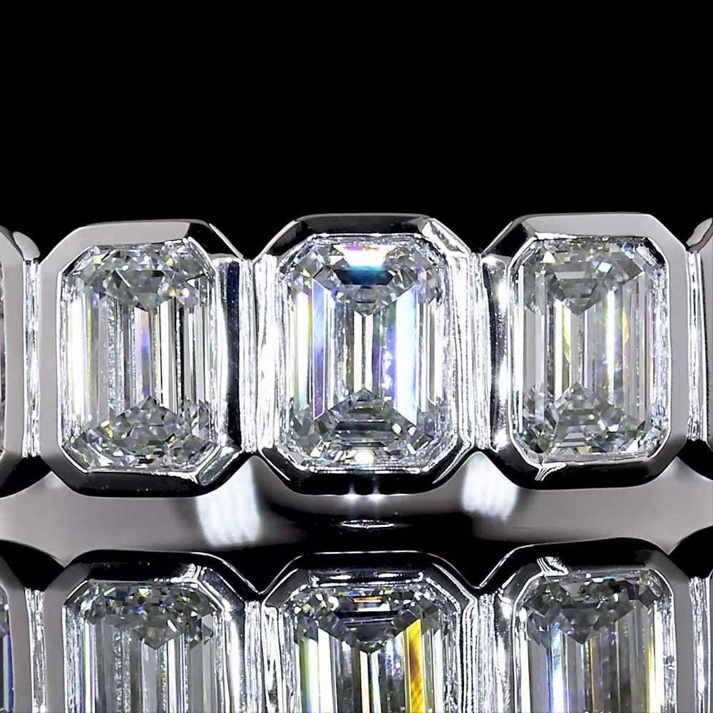 14K White Gold 7-Stone Eternity Band with Bezel Set Emerald Cut Lab Diamonds - 1.05 Carat Total Weight - Covaloro Fine Jewelry