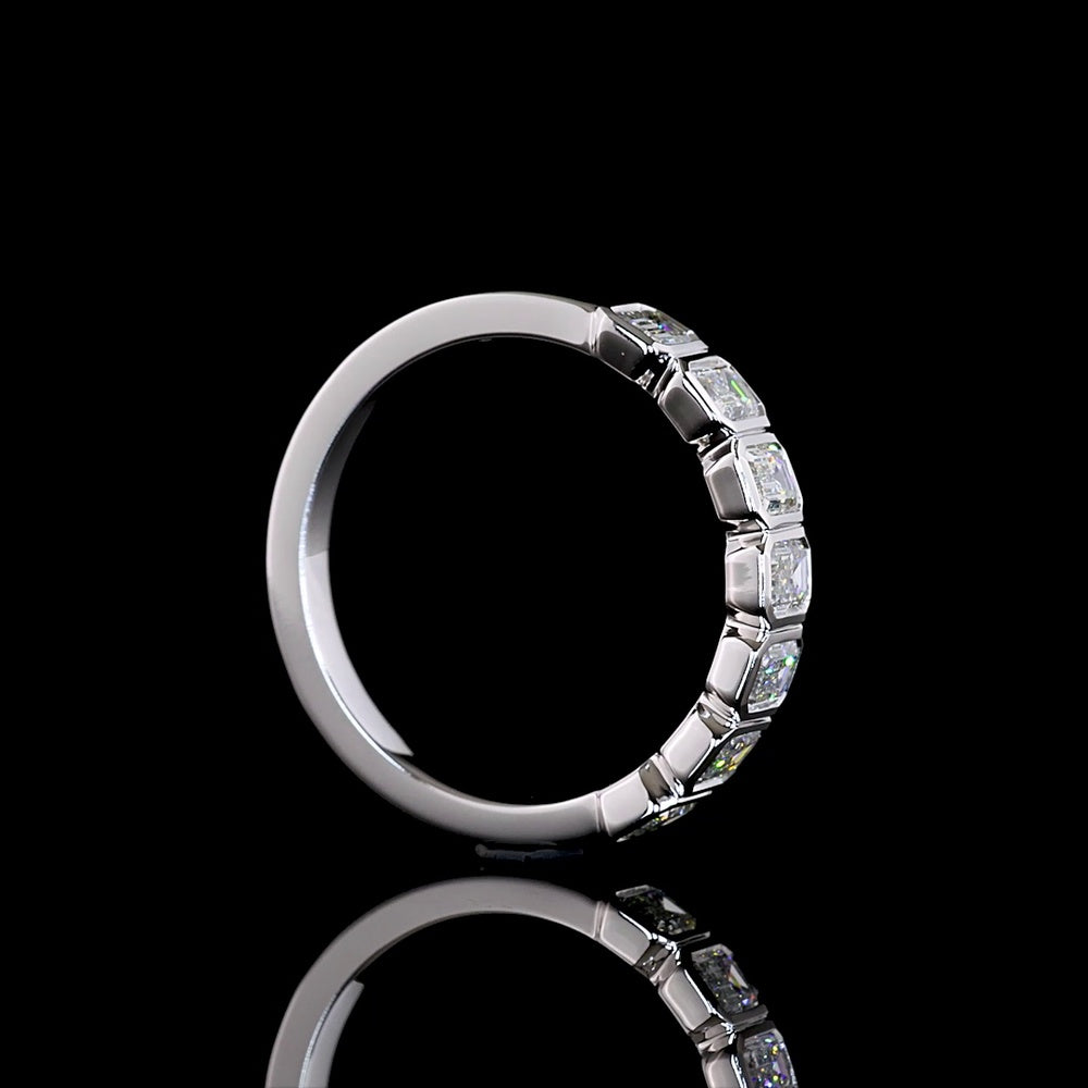 14K White Gold 7-Stone Eternity Band with Bezel Set Emerald Cut Lab Diamonds - 1.05 Carat Total Weight - Covaloro Fine Jewelry