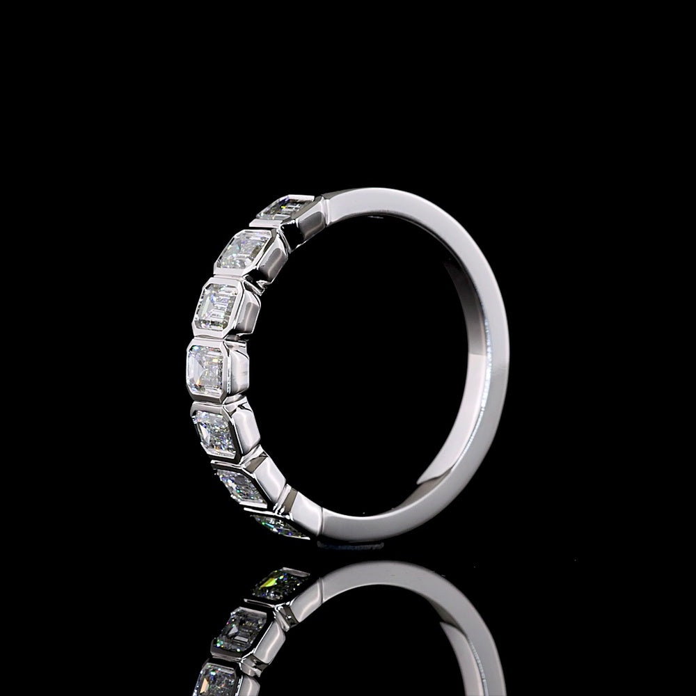 14K White Gold 7-Stone Eternity Band with Bezel Set Emerald Cut Lab Diamonds - 1.05 Carat Total Weight - Covaloro Fine Jewelry