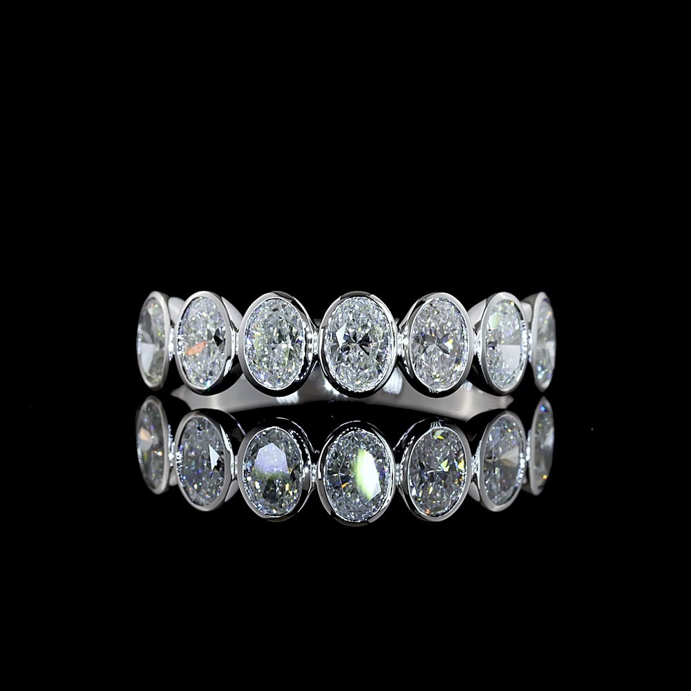 14K White Gold 7-Stone Eternity Band with Bezel Set Oval Lab Diamonds - 1.13 Carat Total Weight E-F VS1 - Covaloro Fine Jewelry