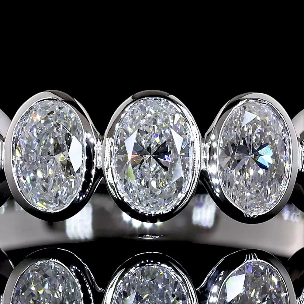 14K White Gold 7-Stone Eternity Band with Bezel Set Oval Lab Diamonds - 1.13 Carat Total Weight E-F VS1 - Covaloro Fine Jewelry