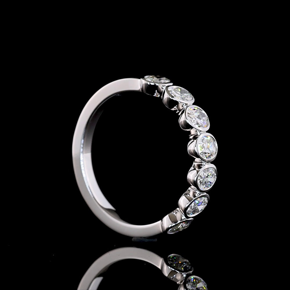14K White Gold 7-Stone Eternity Band with Bezel Set Oval Lab Diamonds - 1.13 Carat Total Weight E-F VS1 - Covaloro Fine Jewelry