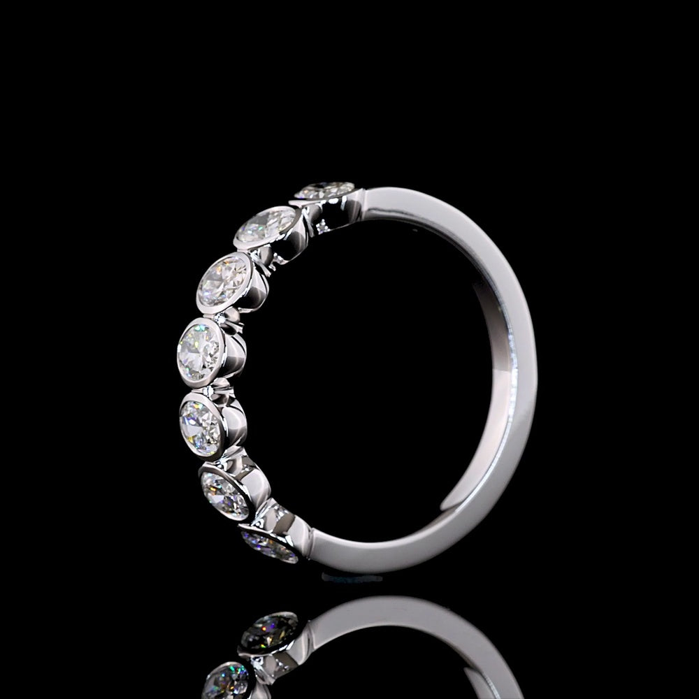 14K White Gold 7-Stone Eternity Band with Bezel Set Oval Lab Diamonds - 1.13 Carat Total Weight E-F VS1 - Covaloro Fine Jewelry