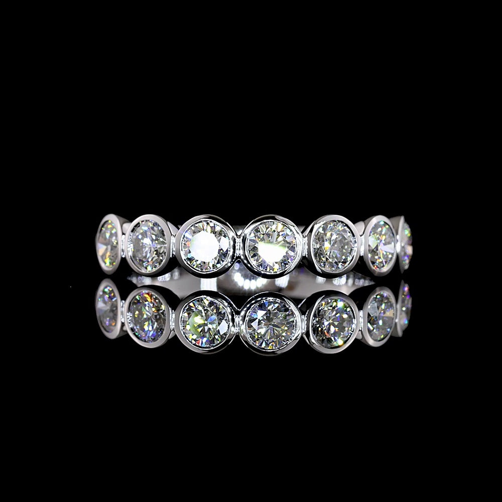 14K White Gold 7-Stone Eternity Band with Bezel Set Round Lab Diamonds - 1.06 Carat Total Weight, E-F Color, VS1 Clarity - Covaloro Fine Jewelry