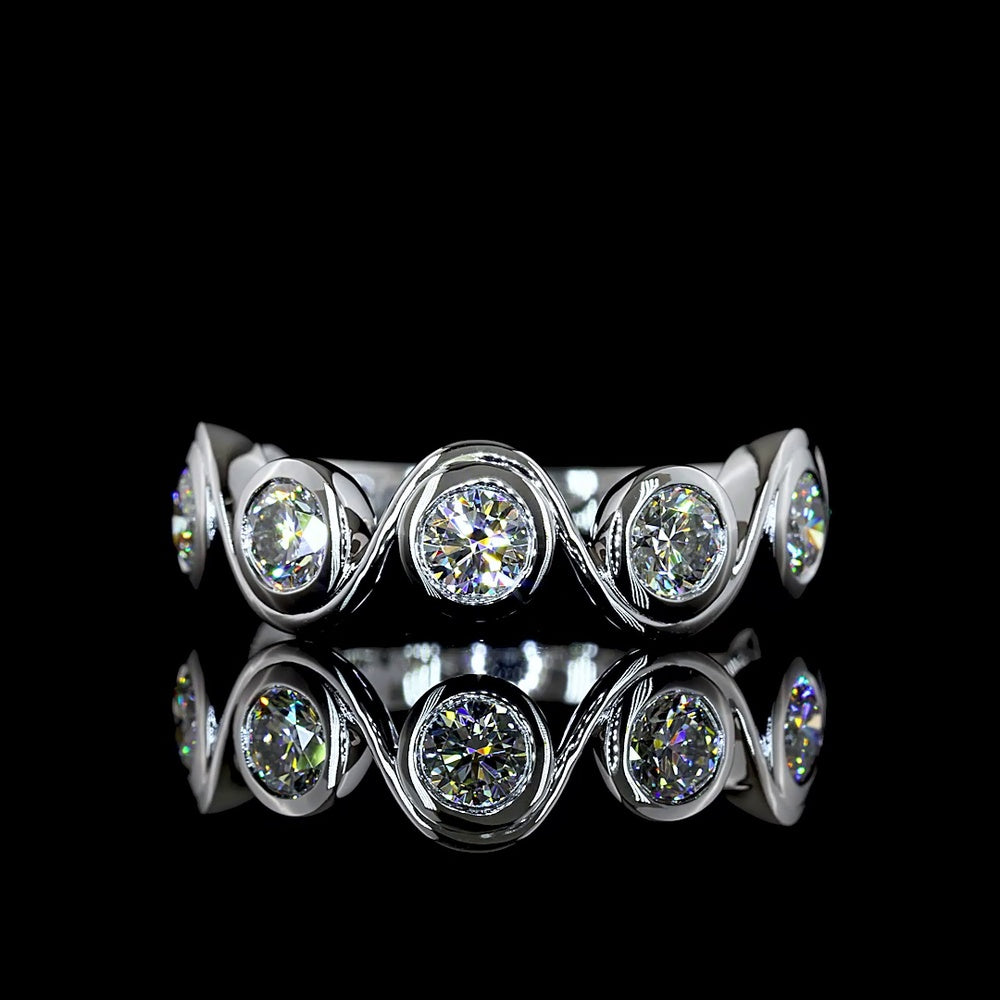 14K White Gold 7-Stone Eternity Band with Bezel Set Round Lab Grown Diamonds - 1.49 Carats Total Diamond Weight - Covaloro Fine Jewelry