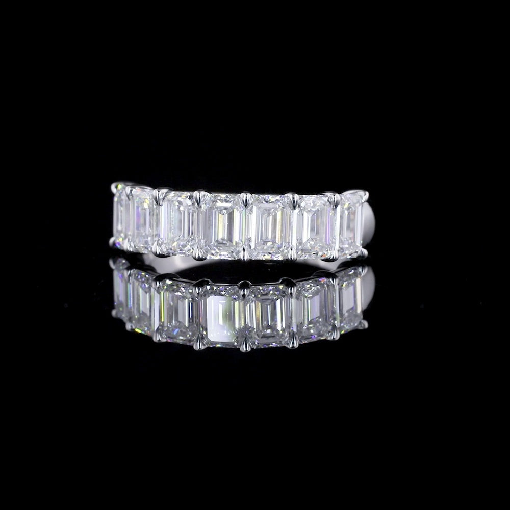 14K White Gold 7-Stone Eternity Band with Emerald Cut Lab Diamonds - 2.77 Carat Total Weight, D VS1 Clarity - Covaloro Fine Jewelry