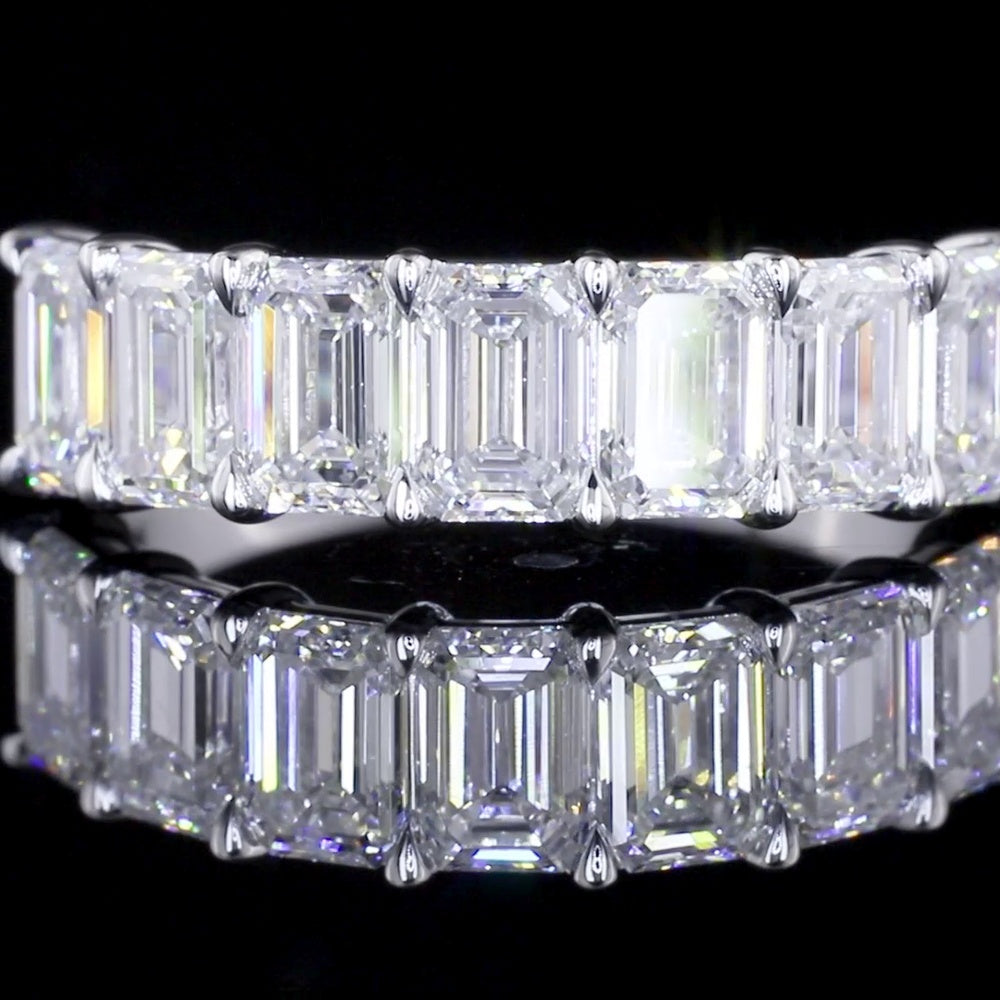 14K White Gold 7-Stone Eternity Band with Emerald Cut Lab Diamonds - 2.77 Carat Total Weight, D VS1 Clarity - Covaloro Fine Jewelry