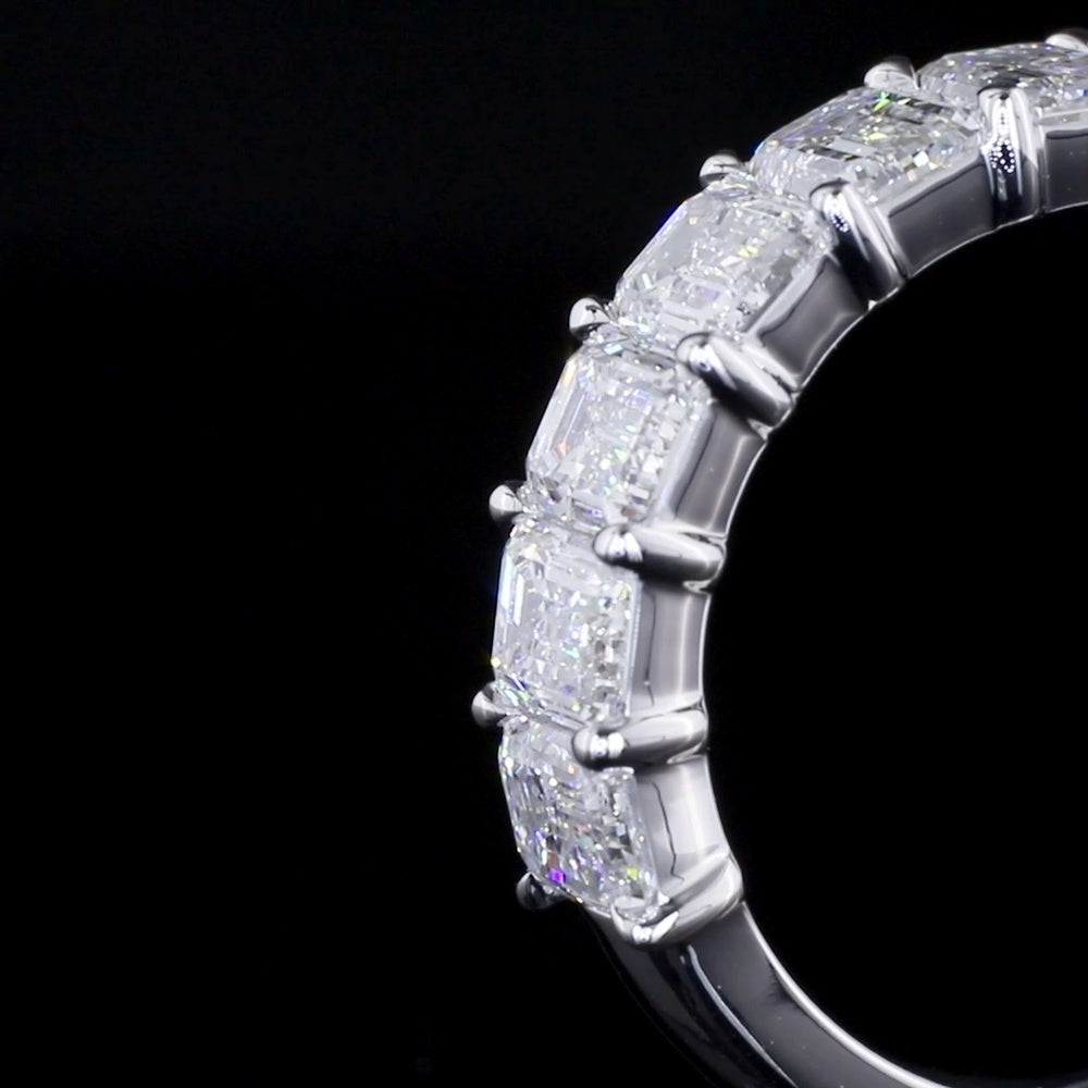 14K White Gold 7-Stone Eternity Band with Emerald Cut Lab Diamonds - 2.77 Carat Total Weight, D VS1 Clarity - Covaloro Fine Jewelry
