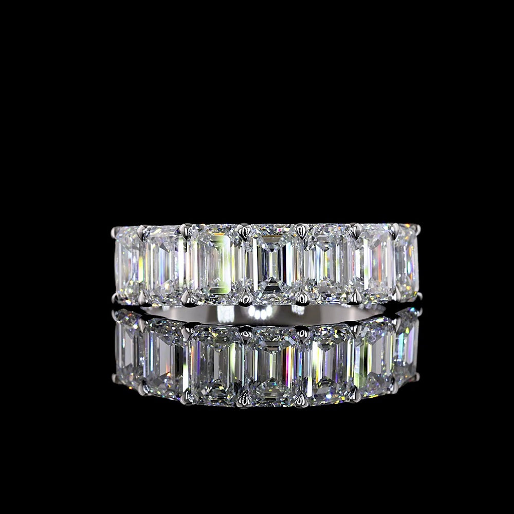 14K White Gold 7-Stone Eternity Band with Emerald Cut Lab Diamonds - 3.15 Carats Total Diamond Weight - Covaloro Fine Jewelry
