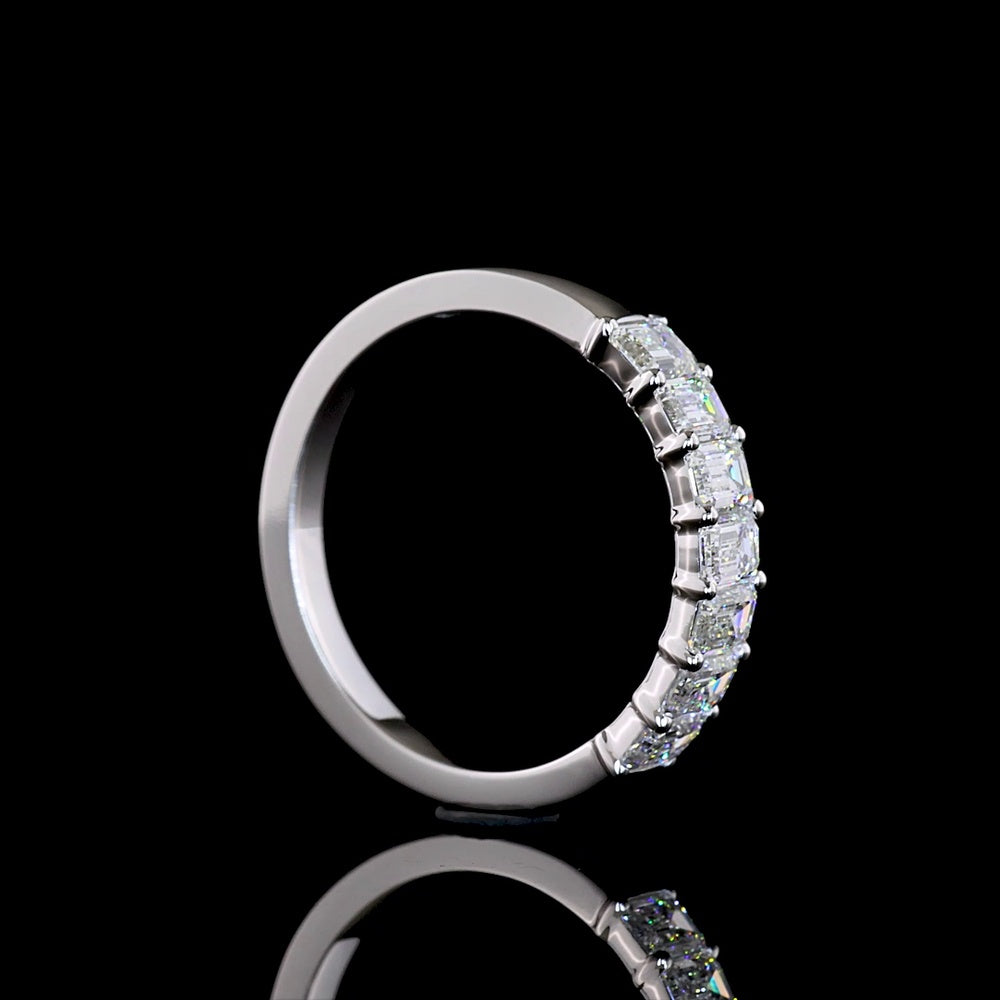 14K White Gold 7-Stone Eternity Band with Emerald Cut Lab-Grown Diamonds - 1.05 Carat Total Weight, E-F Color, VS1 Clarity - Covaloro Fine Jewelry