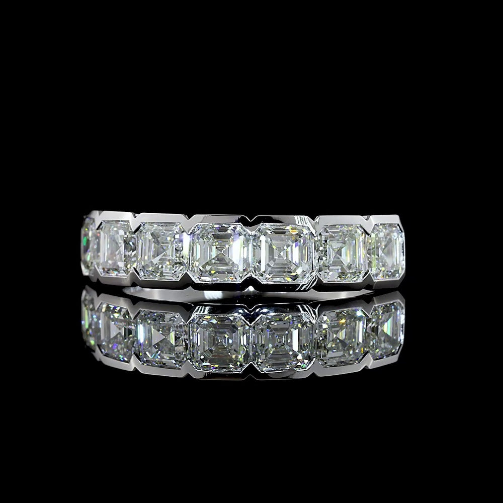 14K White Gold 7-Stone Eternity Band with Half-Bezel Set Asscher Cut Lab Diamonds - 2.13 Carats Total Diamond Weight - Covaloro Fine Jewelry