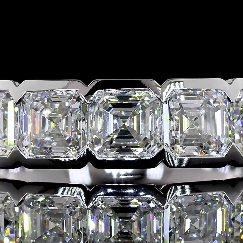 14K White Gold 7-Stone Eternity Band with Half-Bezel Set Asscher Cut Lab Diamonds - 2.13 Carats Total Diamond Weight - Covaloro Fine Jewelry