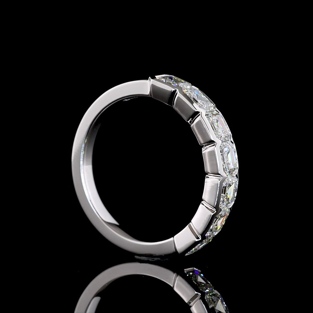 14K White Gold 7-Stone Eternity Band with Half-Bezel Set Asscher Cut Lab Diamonds - 2.13 Carats Total Diamond Weight - Covaloro Fine Jewelry