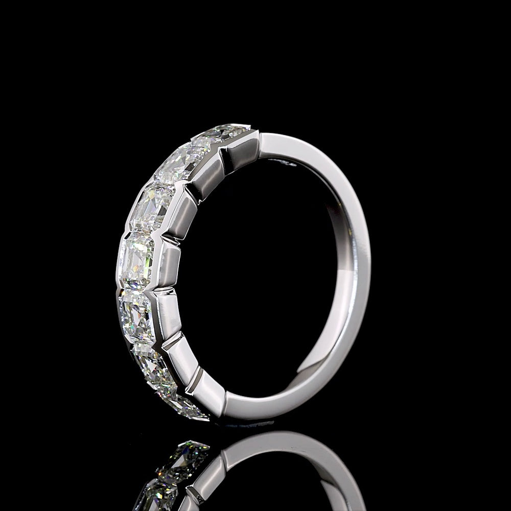 14K White Gold 7-Stone Eternity Band with Half-Bezel Set Asscher Cut Lab Diamonds - 2.13 Carats Total Diamond Weight - Covaloro Fine Jewelry