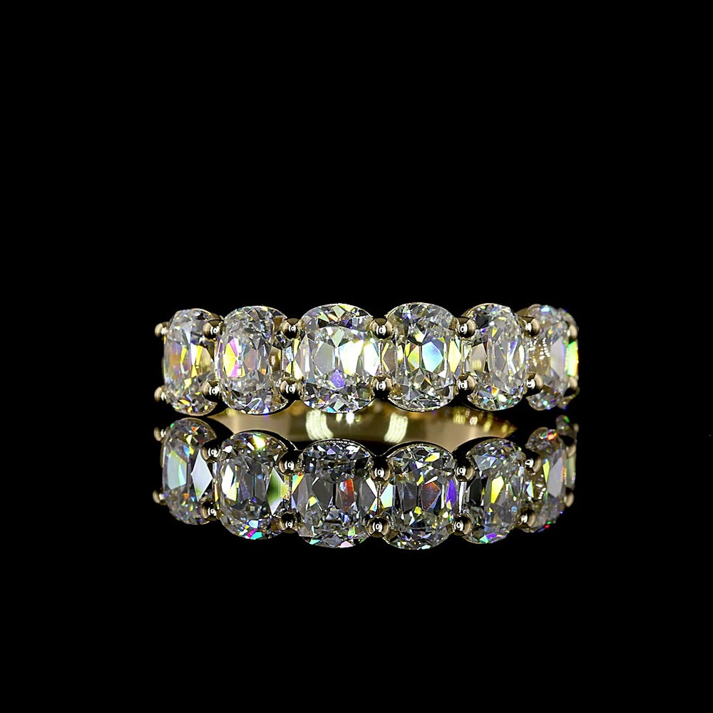 14K White Gold 7-Stone Eternity Band with North-South Antique Cushion Cut Lab Diamonds - 3.15 Carat Total Weight, E-F Color VS1 Clarity - Covaloro Fine Jewelry