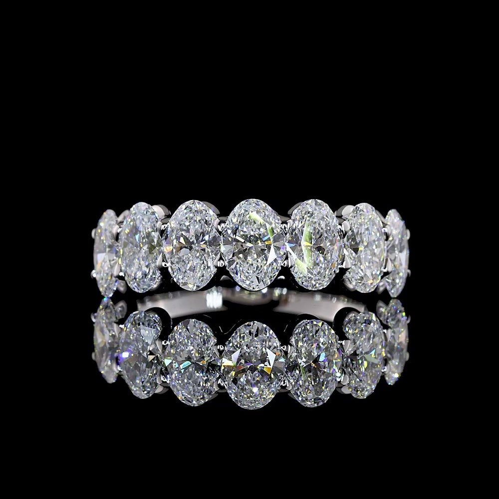 14K White Gold 7-Stone Eternity Band with North-South Oval Cut Lab Diamonds - 3.00 Total Carat Weight, E-F Color VS1 Clarity - Covaloro Fine Jewelry