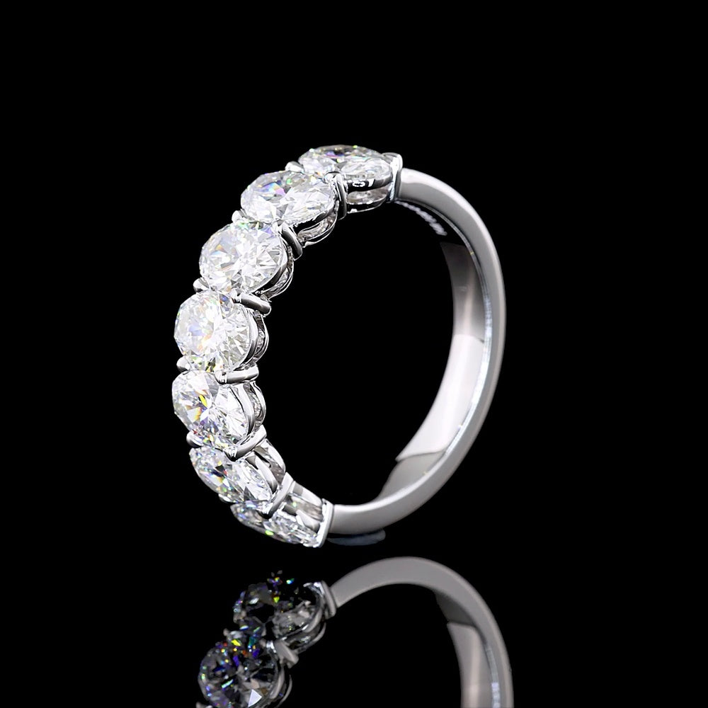 14K White Gold 7-Stone Eternity Band with North-South Oval Cut Lab Diamonds - 3.01 Carats Total Diamond Weight - Covaloro Fine Jewelry
