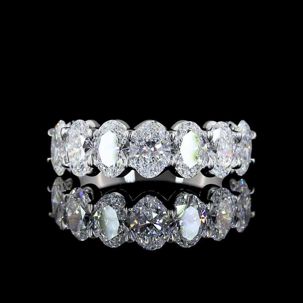 14K White Gold 7-Stone Eternity Band with North-South Oval Lab Diamonds in U-Prong Setting - 2.90 Carat Total Diamond Weight - Covaloro Fine Jewelry