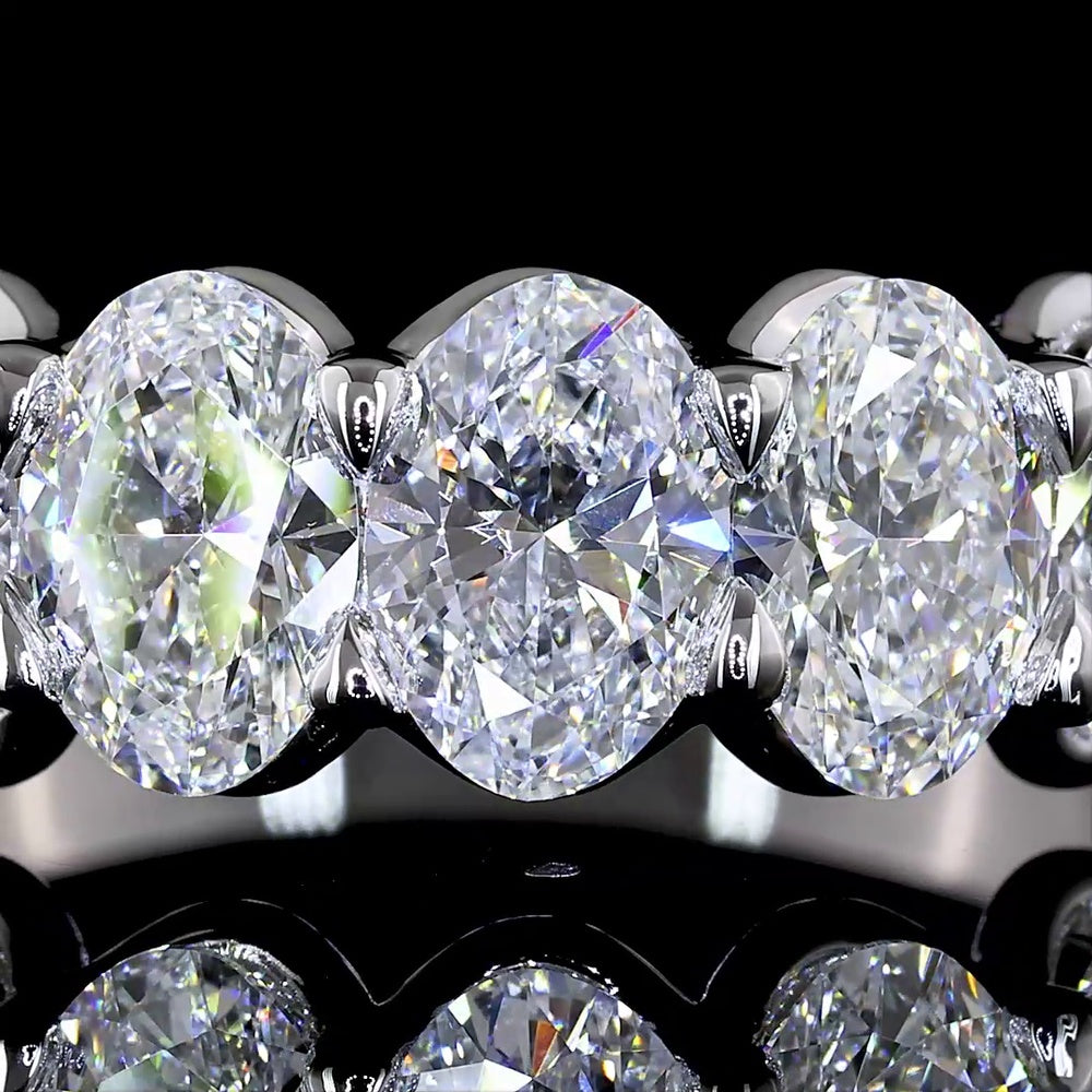 14K White Gold 7-Stone Eternity Band with North-South Oval Lab Diamonds in U-Prong Setting - 2.90 Carat Total Diamond Weight - Covaloro Fine Jewelry