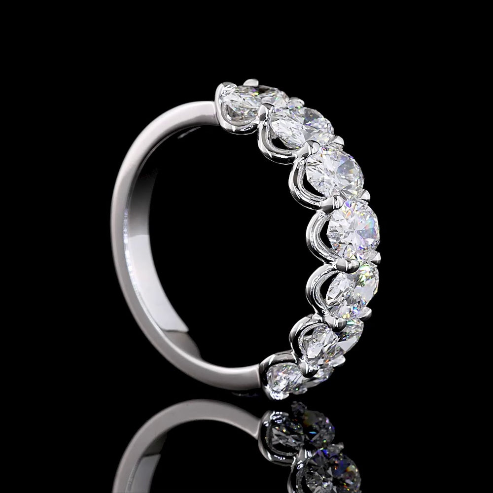 14K White Gold 7-Stone Eternity Band with North-South Oval Lab Diamonds in U-Prong Setting - 2.90 Carat Total Diamond Weight - Covaloro Fine Jewelry