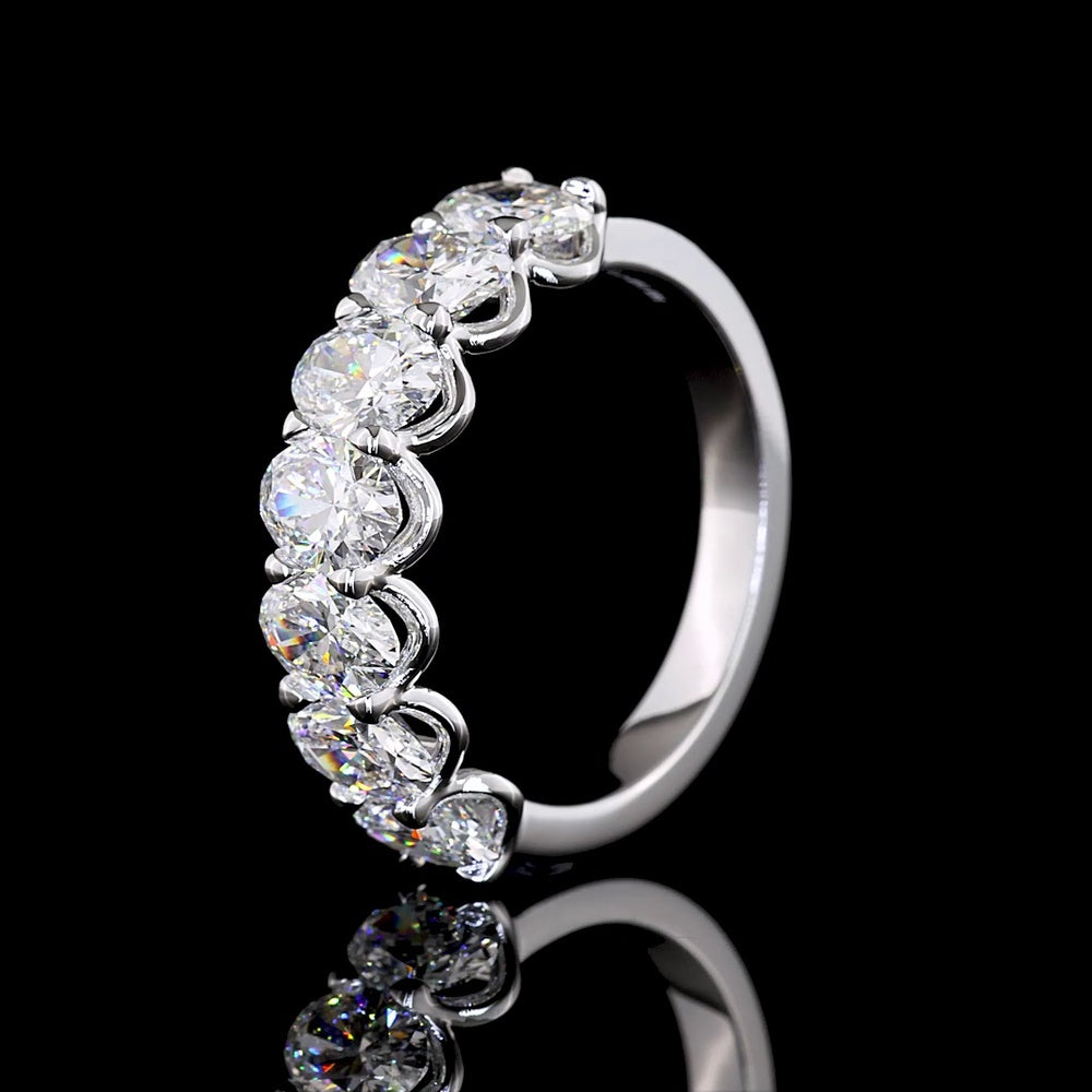 14K White Gold 7-Stone Eternity Band with North-South Oval Lab Diamonds in U-Prong Setting - 2.90 Carat Total Diamond Weight - Covaloro Fine Jewelry