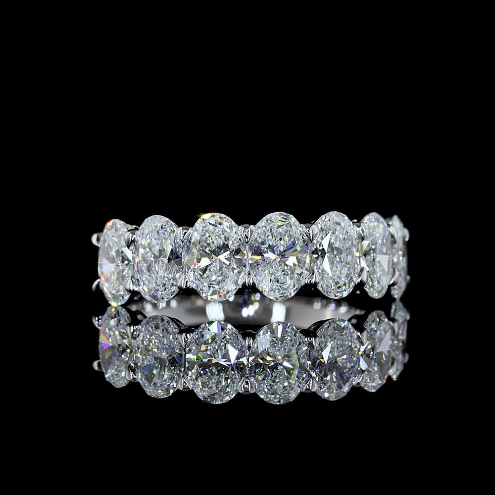 14K White Gold 7-Stone Eternity Band with North-South Prong Set Oval Cut Lab Diamonds - 2.17 Total Carat Weight, E-F Color, VS1 Clarity - Covaloro Fine Jewelry