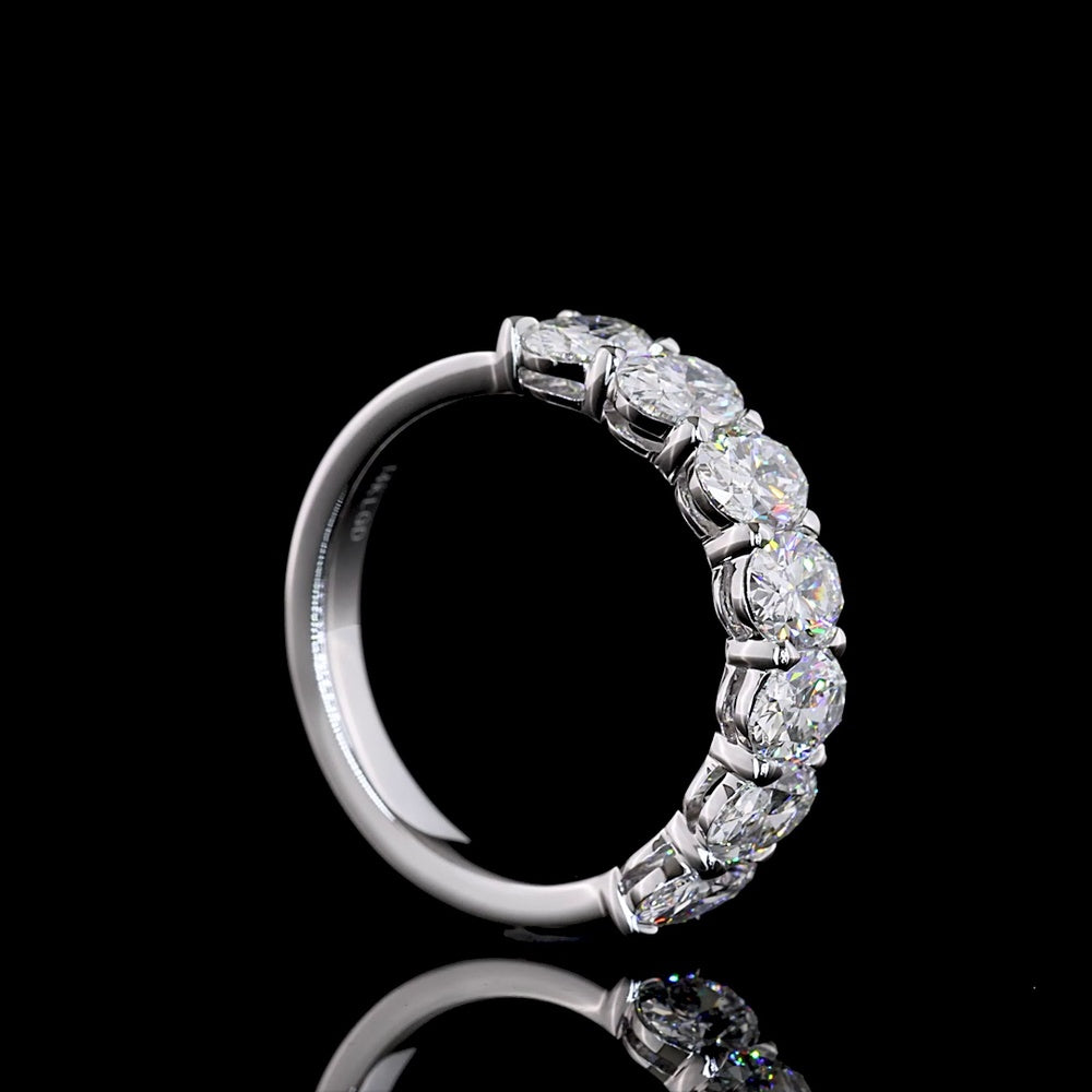 14K White Gold 7-Stone Eternity Band with North-South Prong Set Oval Cut Lab Diamonds - 2.17 Total Carat Weight, E-F Color, VS1 Clarity - Covaloro Fine Jewelry