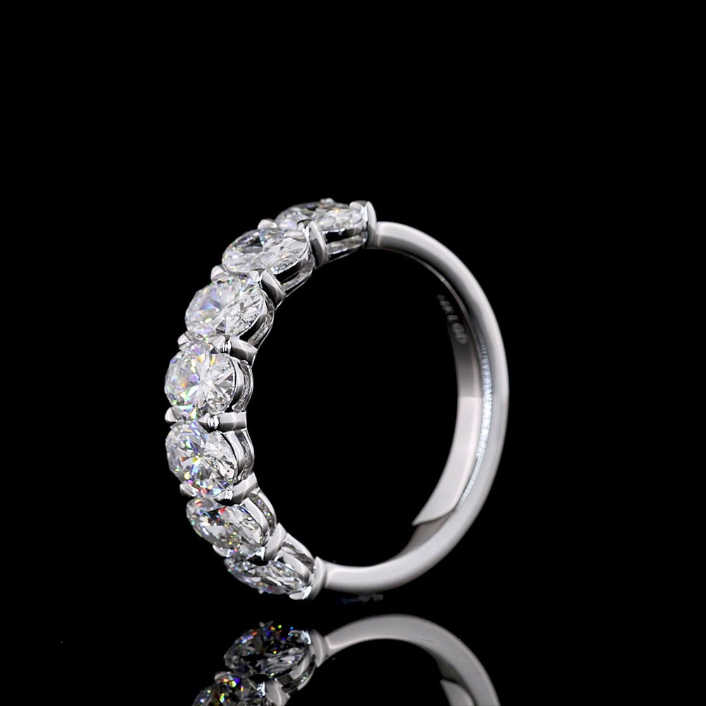 14K White Gold 7-Stone Eternity Band with North-South Prong Set Oval Cut Lab Diamonds - 2.17 Total Carat Weight, E-F Color, VS1 Clarity - Covaloro Fine Jewelry