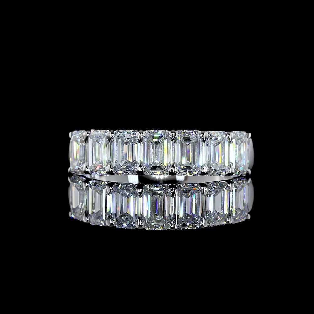 14K White Gold 7-Stone Eternity Band with North-South Set Emerald Cut Lab Diamonds - 2.18 Carats Total Diamond Weight - Covaloro Fine Jewelry