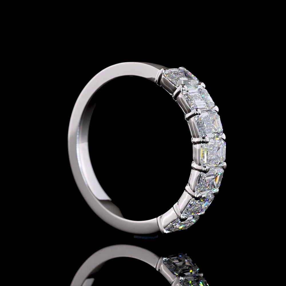 14K White Gold 7-Stone Eternity Band with North-South Set Emerald Cut Lab Diamonds - 2.18 Carats Total Diamond Weight - Covaloro Fine Jewelry