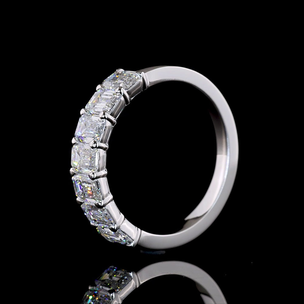 14K White Gold 7-Stone Eternity Band with North-South Set Emerald Cut Lab Diamonds - 2.18 Carats Total Diamond Weight - Covaloro Fine Jewelry