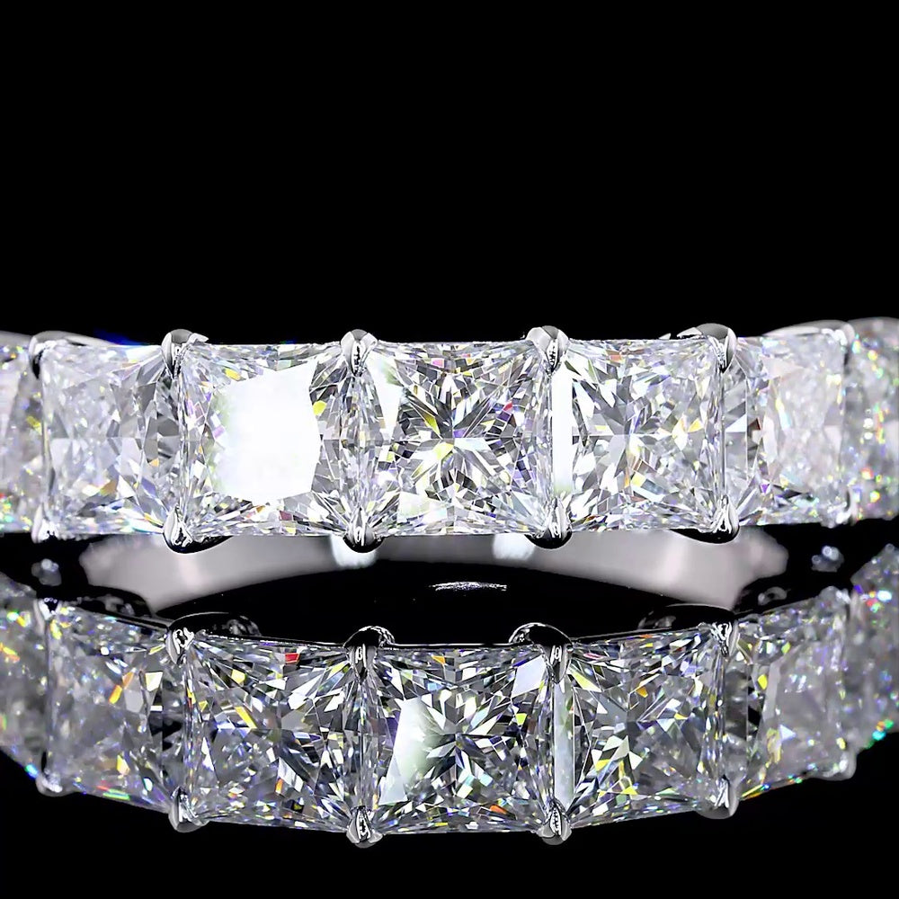 14K White Gold 7-Stone Eternity Band with Princess Cut Lab-Grown Diamonds - 3.15 Carats Total Diamond Weight - Covaloro Fine Jewelry