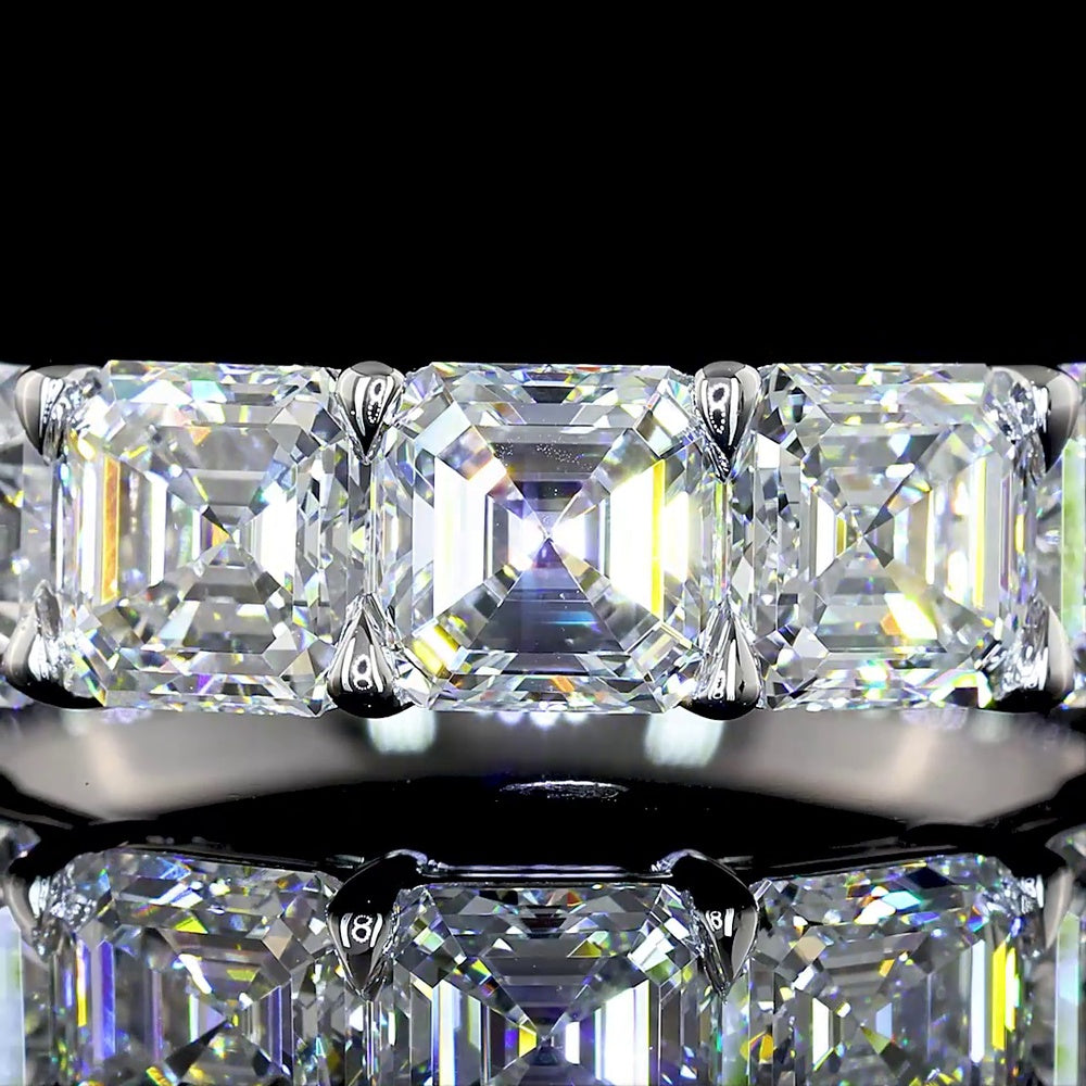 14K White Gold 7-Stone Eternity Band with Prong Set Asscher Cut Lab Diamonds - 3.99 Carats Total Diamond Weight - Covaloro Fine Jewelry