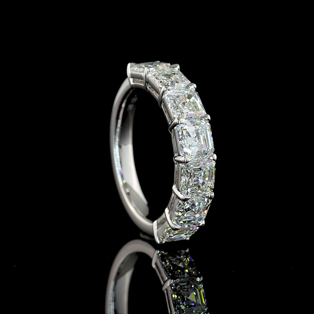 14K White Gold 7-Stone Eternity Band with Prong Set Asscher Cut Lab Diamonds - 3.99 Carats Total Diamond Weight - Covaloro Fine Jewelry