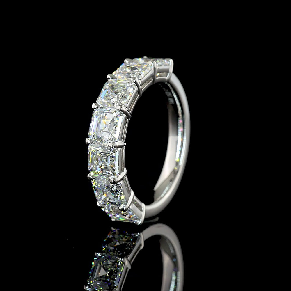 14K White Gold 7-Stone Eternity Band with Prong Set Asscher Cut Lab Diamonds - 3.99 Carats Total Diamond Weight - Covaloro Fine Jewelry