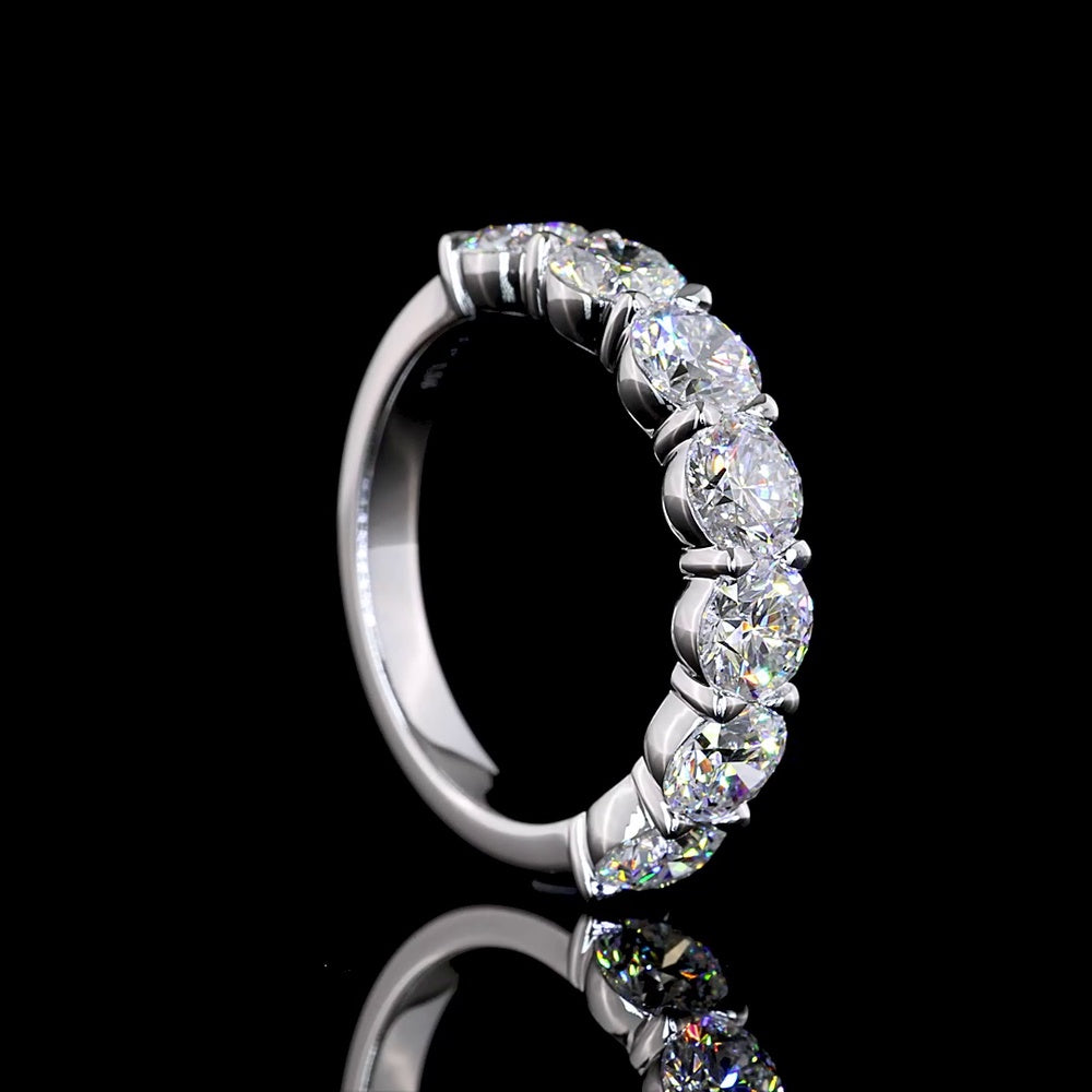 14K White Gold 7-Stone Eternity Band with Round Brilliant Cut Lab Diamonds - 3.04 Carats Total Diamond Weight - Covaloro Fine Jewelry