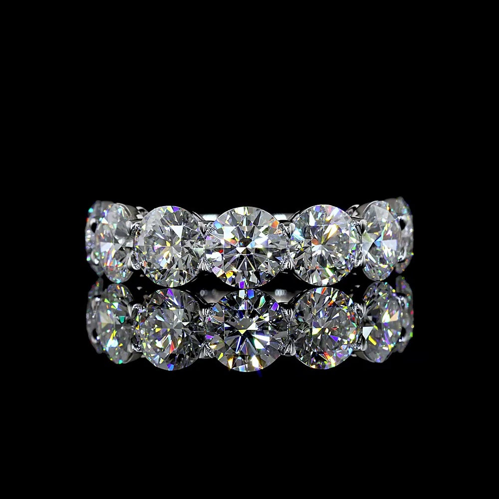 14K White Gold 7-Stone Eternity Band with Round Brilliant Cut Lab Diamonds - 5.03 Carat Total Weight, E-F Color VS Clarity - Covaloro Fine Jewelry
