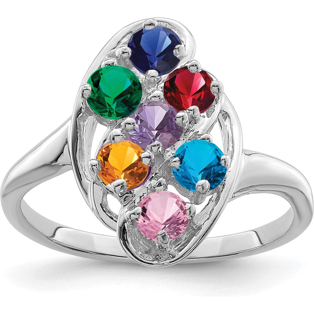 14K White Gold 7-Stone Mother's Ring Mounting with Polished Finish and Rhodium Plating by Monteluci Fine Jewelry