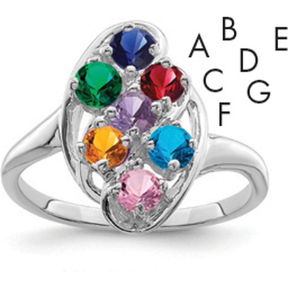 14K White Gold 7-Stone Mother's Ring Mounting with Polished Finish and Rhodium Plating by Monteluci Fine Jewelry