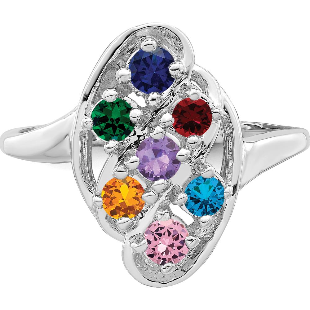 14K White Gold 7-Stone Mother's Ring Mounting with Polished Finish and Rhodium Plating by Monteluci Fine Jewelry