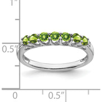 14K White Gold 7-Stone Peridot and Diamond Ring with Rhodium Plating - 0.07 Carat Peridot Total Weight, 0.012 Carat Diamond Total Weight by 0