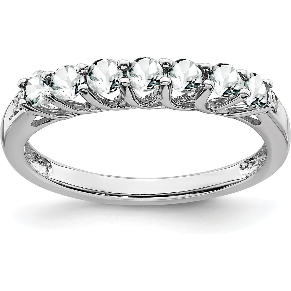 14K White Gold 7-Stone Ring with White Topaz and Round Diamonds - 0.23 Carat Total Gem Weight by 0